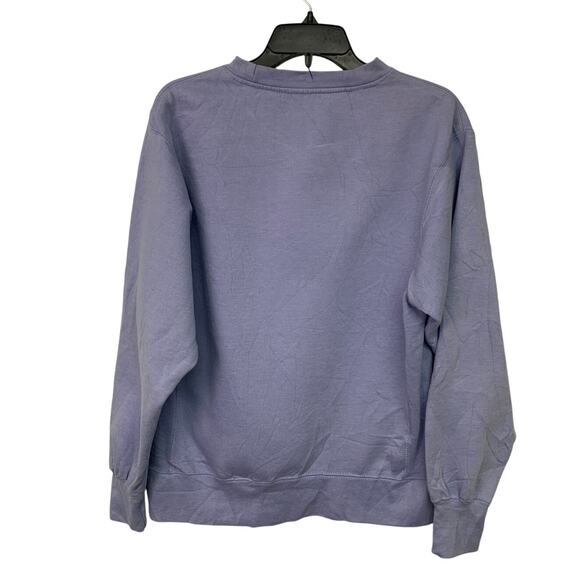 Upcycled Hand Printed Womens Small Blue Jay Bird Long Sleeve Sweatshirt - Picture 3 of 5